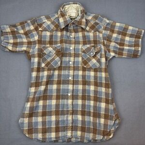 VTG PENDLETON Youth Boys Short Sleeve Pearl Snap‎ Wool Shirt - L